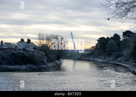 Diglis bridge and the River Severn in Worcester on a frosty winter morning Stock Photo