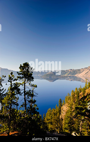 USA, Oregon, Crater Lake National Park, Crater Lake and Wizard Island Stock Photo