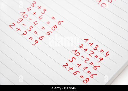 A detail from a pupils homework notebook Stock Photo