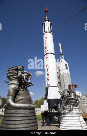 Old rockets on display at Johnson Space Centre, Houston, Texas, United States of America, North America Stock Photo