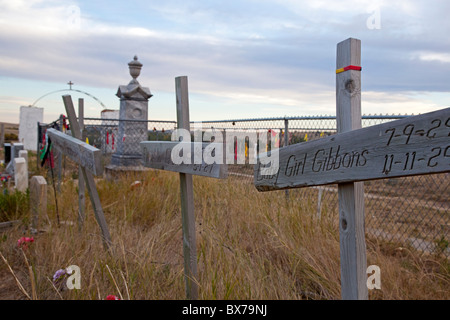 Wounded Knee, South Dakota - Cemetery on the site of the 1890 Wounded Knee battlefield on the Pine Ridge Reservation. Stock Photo