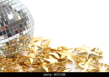Christmas background with disco ball and decoration in gold Stock Photo