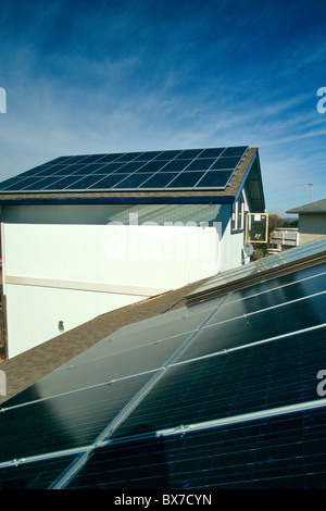 Solar Electric panels on residence roof, Stock Photo