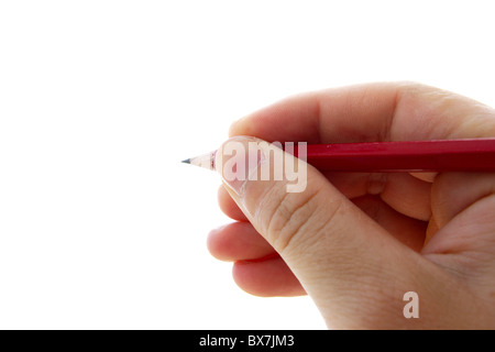 Pencil in a hand isolated on white Stock Photo