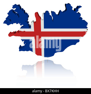 Abstract 3d render of map of Iceland highlighted in white color and ...