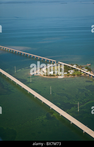 Aerial view of the seven mile bridge spanning the keys in Florida. Stock Photo