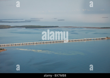 Aerial view of the seven mile bridge spanning the keys in Florida. Stock Photo