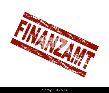 Stylized red stamp showing the german term Finanzamt. English translation: IRS. All on white background Stock Photo