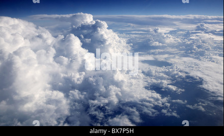 blue sky clouds view from aircarft airplane sunny day Stock Photo