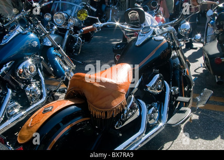 Motorcycles parked at the Thunder On The Bay rally in Sarasota, Florida Stock Photo