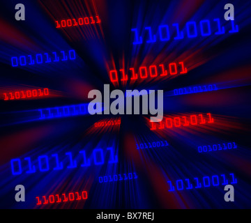Blue bytes of binary code flying through a vortex Horizontal Stock ...