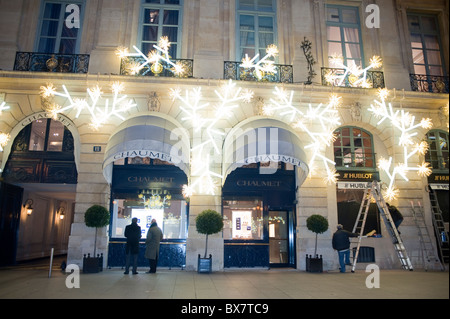 Paris, France, Luxury Christmas Window Shopping, Chaumet, Jewelry Store, Place Vendome, Shop Front, Christmas Decor, Street Lights Stock Photo