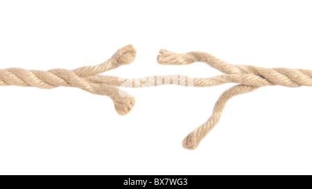 Hanging Rope ripping apart and frayed. Isolated on White Background ...