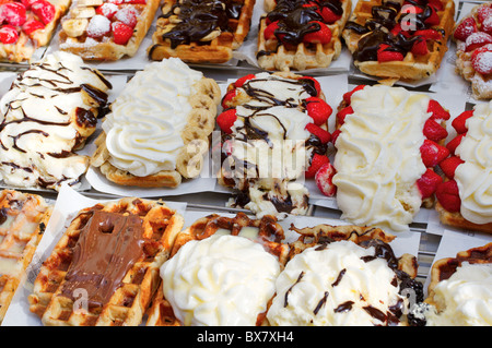 Selection of Belgian Waffles in Brussels Stock Photo