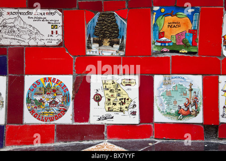 Colorful Red and painted tiles on Escadaria Selarón (Selaron's Staircase), in Rio de Janeiro, Brazil Stock Photo