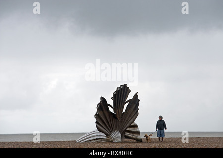 The 'Scallop' sculpture, dedicated to Benjamin Britten, Aldeburgh, Suffolk, UK. Stock Photo