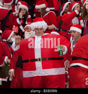 Santacon 2010, flashmob gathering of people dressed as Santa in Central London Stock Photo