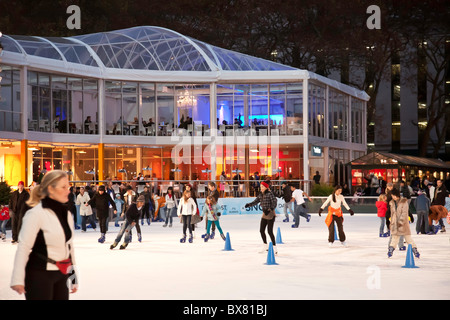 The Pond, Skating Rink, Bryant Park, NYC Stock Photo