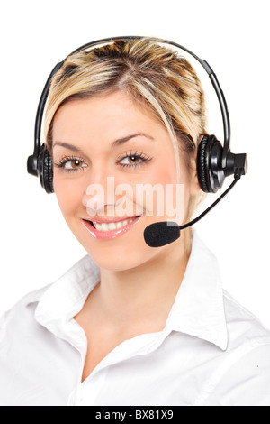 Portrait of a young female customer service operator wearing a headset Stock Photo