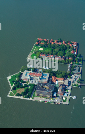 Aerial view of Ellis island, old Immigration station, New Jersey state, USA