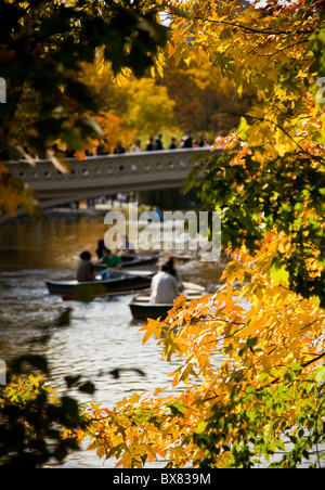 Boating on the pond in Central Park in autumn in New York City Stock ...