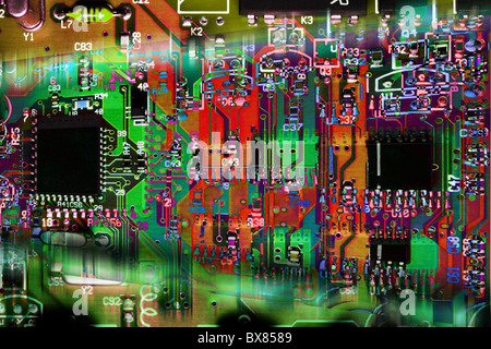 Multicolor abstract electronic circuit board background Stock Photo