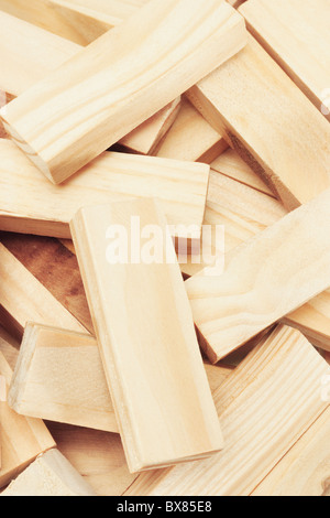 Close up of wooden building blocks background Stock Photo