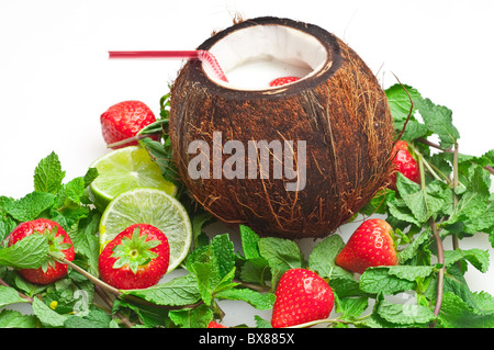 coconut drink with strawberry and mint Stock Photo