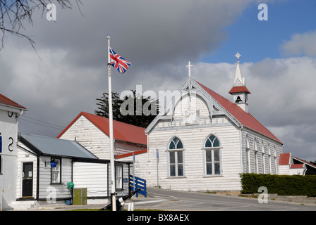 St. Mary's Church (catholic Church) with the police station in front, Port Stanley, Falkland Islands Stock Photo