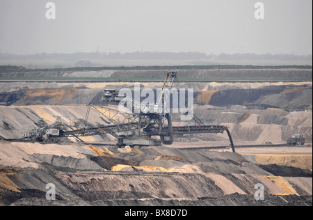 Open cast coal mining near Aachen in Germany on a huge scale using colossal Krupp Bagger 288 bucket wheel excavators Stock Photo
