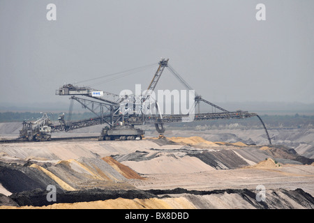 Open cast coal mining near Aachen in Germany on a huge scale using colossal Krupp Bagger 288 bucket wheel excavators Stock Photo