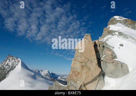 The Valais Alps from high on the Allalinhorn, Switzerland Stock Photo