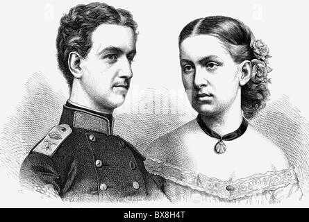 George I, 24.12.1845 - 18.3.1913, King of Greece 1863 - 1913, portrait, with his wife, Grand Duchess Olga Constantinovna of Russia, wood engraving, circa 1870, after a drawing by Fritz Kriehuber, Stock Photo