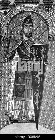 Geoffrey V 'Plantagenet', 23.8.1113 - 7.9.1151, Count of Anjou 1129 - 7.9.1151, full length, sculpture, effigy, Cathedral of Le Mans, 1152, wood engraving, 19th century, , Stock Photo