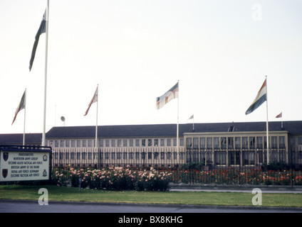 Entrance to the headquarters of the Northern Army Group (JHQ Rheindahlen), British Army of the Rhine in Rheindahlen, Germany. Original 1960's image. Stock Photo