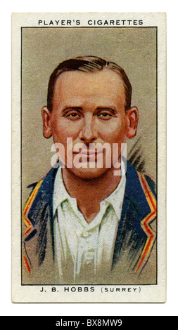 1934 cigarette card with portrait of cricket player of Jack Hobbs of Surrey and England Stock Photo