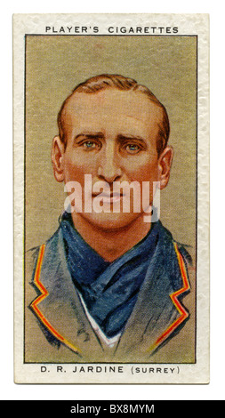 1934 cigarette card with portrait of cricket player of Douglas Jardine of Surrey and captain of England Stock Photo