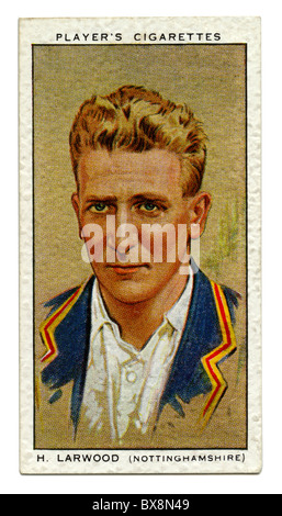 1934 cigarette card with portrait of cricket player of Harold Larwood of Nottinghamshire and England Stock Photo