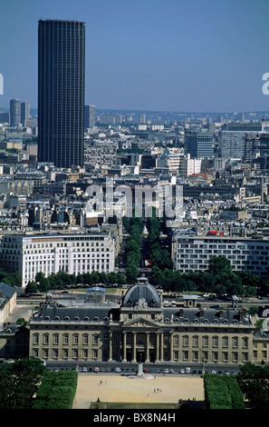 City buildings seen from the Eiffel Tower including the Montparnasse Tower and Ecole Militaire, Paris, France. Stock Photo