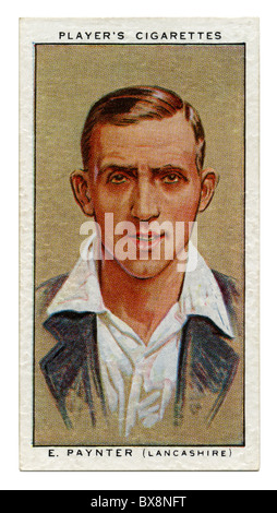 1934 cigarette card with portrait of cricket player of Eddie Paynter of Lancashire and England Stock Photo