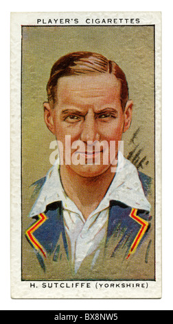 1934 cigarette card with portrait of cricket player of Herbert (Bert) Sutcliffe of Yorkshire and England Stock Photo