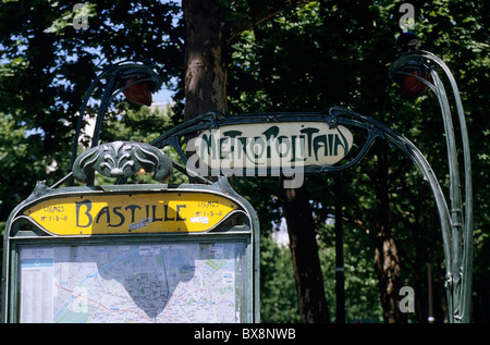 Map outside the entrance to Bastille Station, part of the Paris Matro, Paris, France. Stock Photo