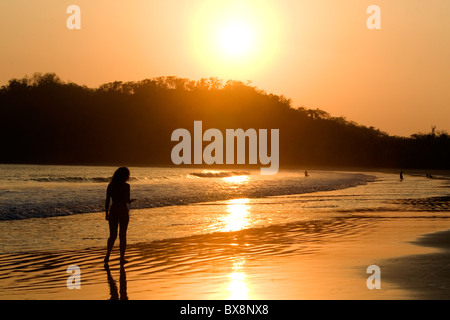 Sunset on pacific ocean at Playa Carrillo near Samara, Costa Rica. Stock Photo