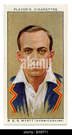 1934 cigarette card with portrait of cricket player Bob Wyatt of Warwickshire and England Stock Photo
