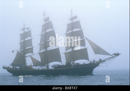 France, Brittany, Finistere, Brest roadstead, Danish ship Georg Stage in the fog Stock Photo