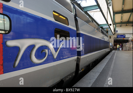 TGV in Stuttgart's main train station Stock Photo