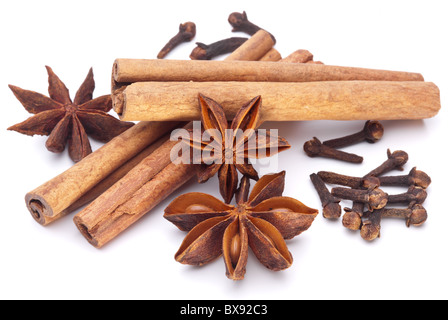 Cloves, anise and cinnamon isolated on white background. Stock Photo