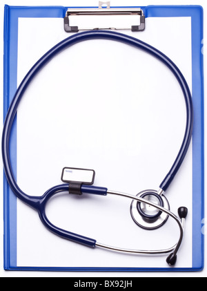Stethoscope and clipboard. Isolated on white background Stock Photo - Alamy