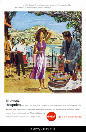 Classic Coca Cola colour advert featuring painting of Acapulco by artist Robert Fawcett in American magazine circa 1957 Stock Photo