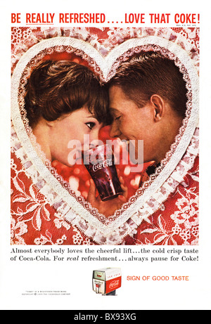 Classic Coca Cola colour advert featuring Valentines Day in American magazine circa February 1959 Stock Photo